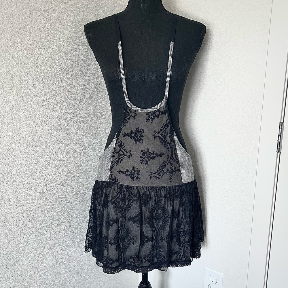 RARE EXC • Free People Herringbone Lace Suspender Skirt •